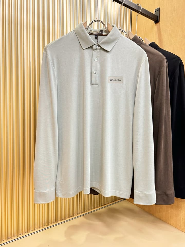 Loro Piana Solid Long Sleeve Polo Shirt – Autumn/Winter Collection in Black