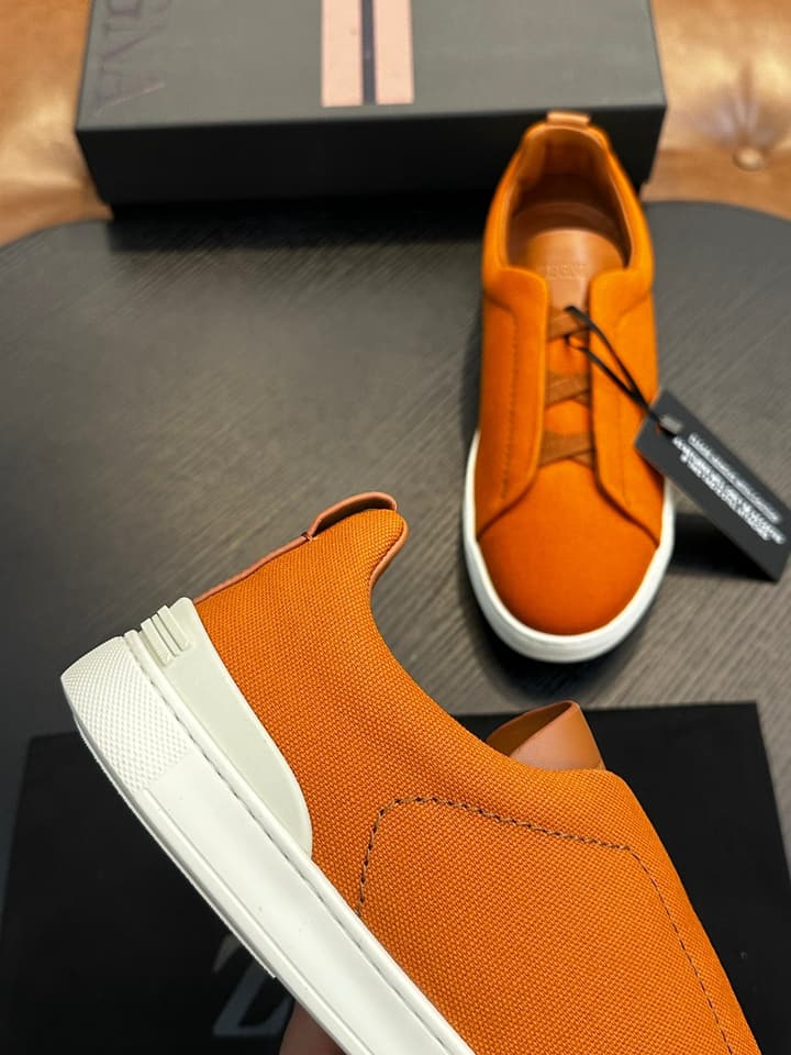 Zegna Triple Stitch Low-Top Sneakers in Dark Brown