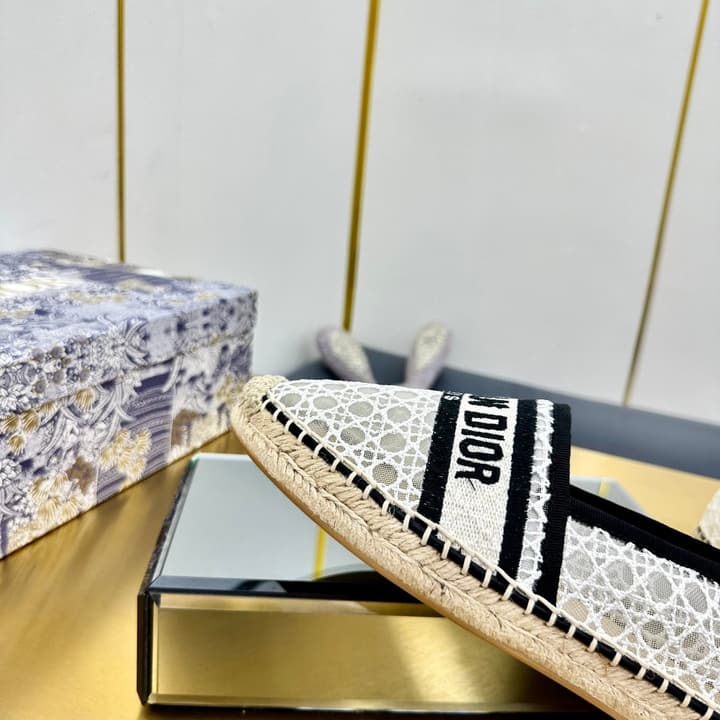 Dior Granville Embroidered Espadrille Flats in Beige/brown Oblique Pattern
