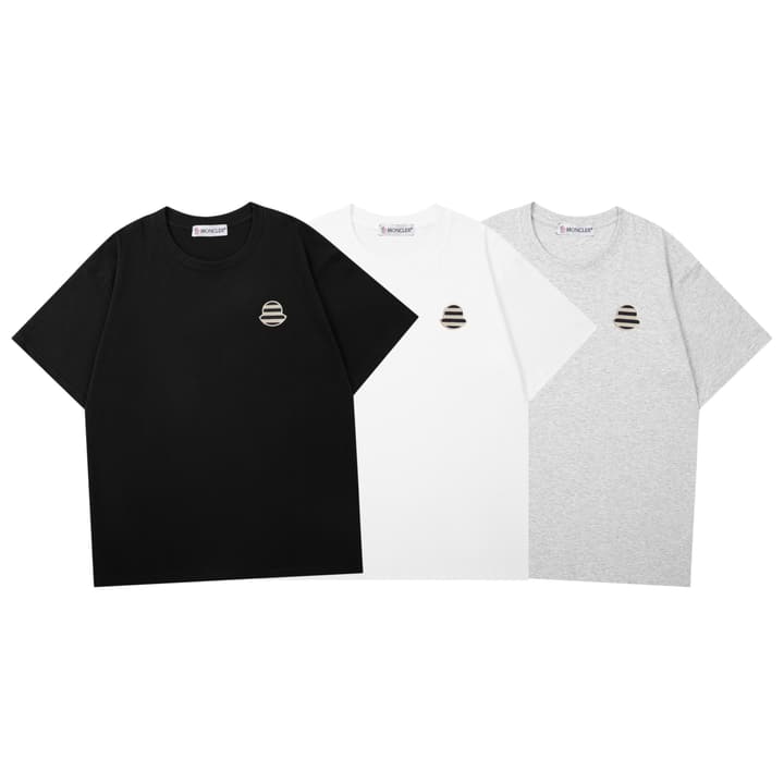 Moncler Woven Embroidered Logo Cotton T-Shirt in Black