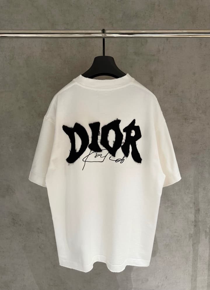 Dior Patch Embroidered Heavyweight T-Shirt in Grey