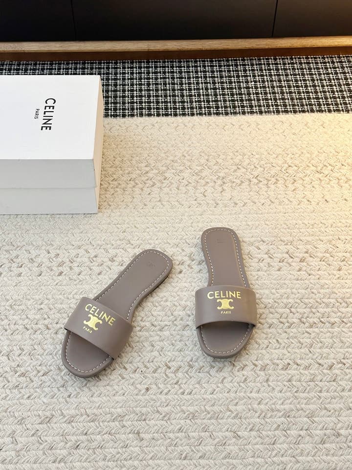 Celine Minimalist Triomphe Flat Sandals – Summer Collection in White