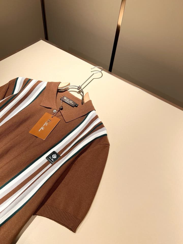 Loro Piana Men's Knit Polo Shirt – Spring/Summer 2025 in Brown Striped Knit Polo