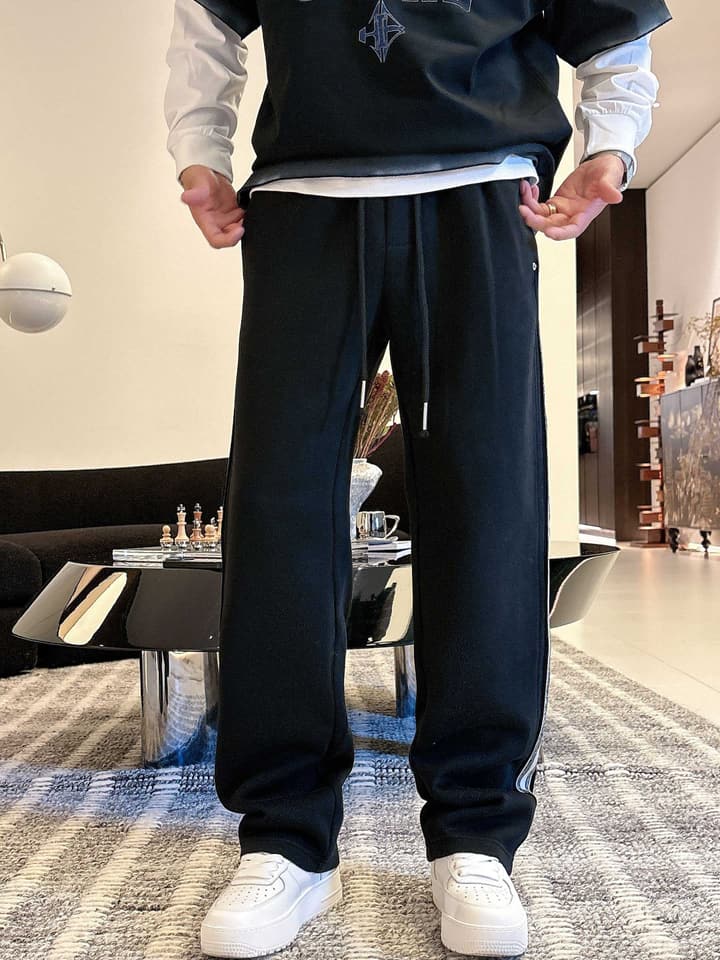 Prada Classic Logo Casual Pants – 2025FW in Black With White Side Stripe