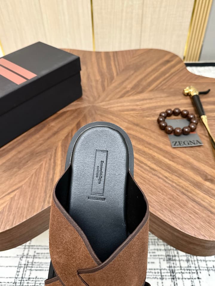 Zegna Men's Cross Strap Leather Slippers