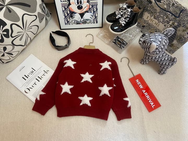 Dior Kids Star Knit Sweater – Kids Collection in Burgundy With White Stars