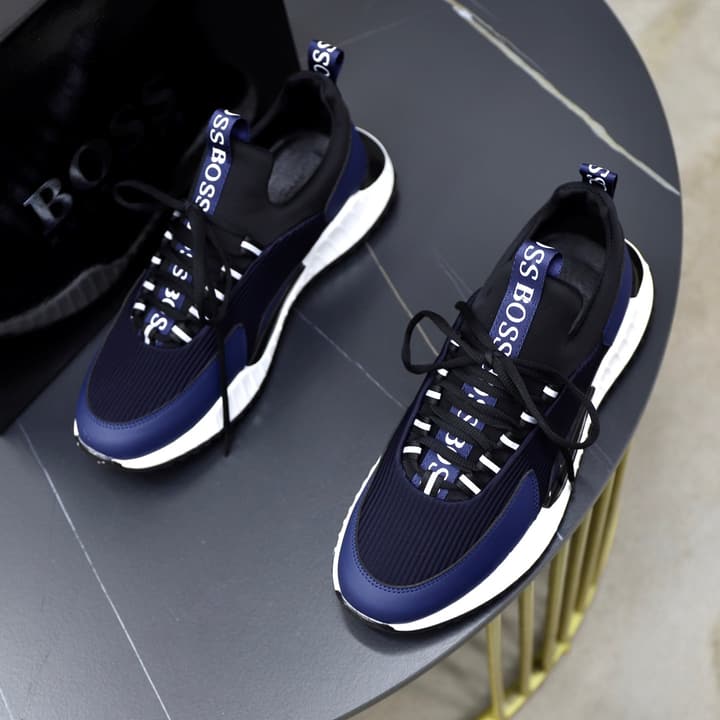 Boss Men's Knit Sneakers in Black Laced