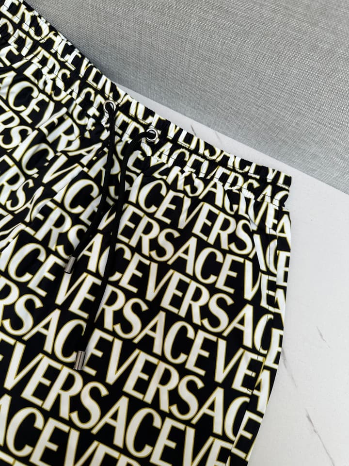 Versace Men's Casual Beach Shorts – 2025SS Collection in Black Gold Baroque Print