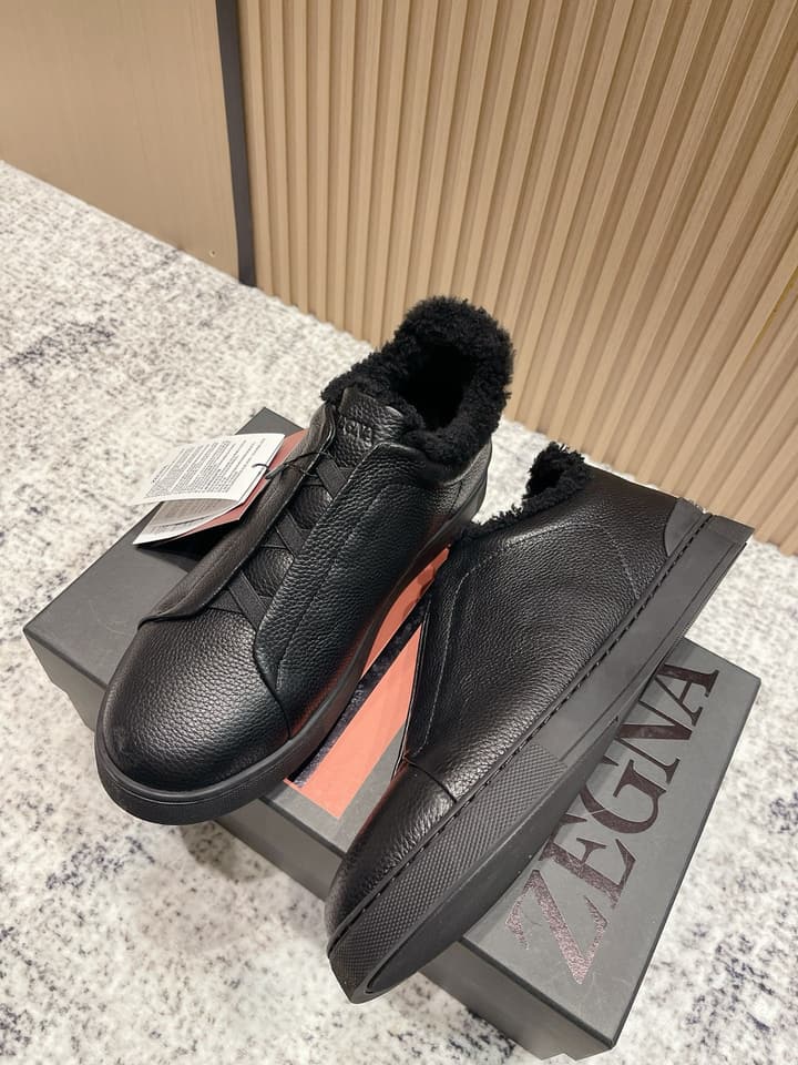 Zegna Triple Stitch Low-Top Casual Shoes – 2025SS in Black Leather