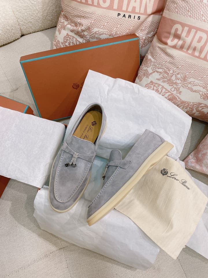 Loro Piana Glossy Cashmere Loafers in Blush Pink Suede
