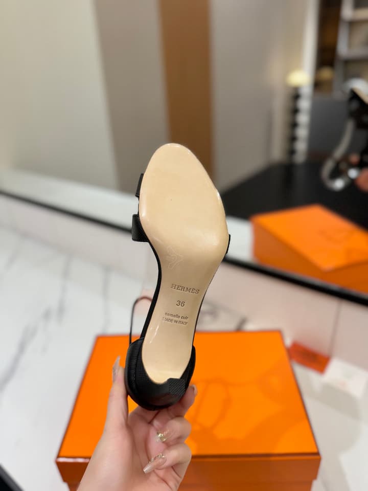 Hermès Classic Palm Grain Cowhide Heels – 6.5cm in Black