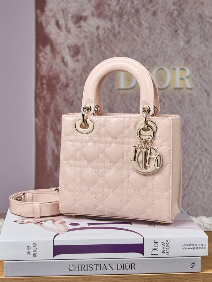 Dior Lady Dior Handbag in Black Patent Leather