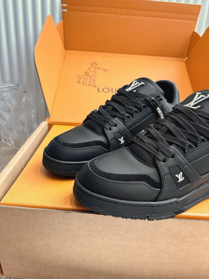 Louis Vuitton LV Trainer Sneakers in All Black Silver Monogram