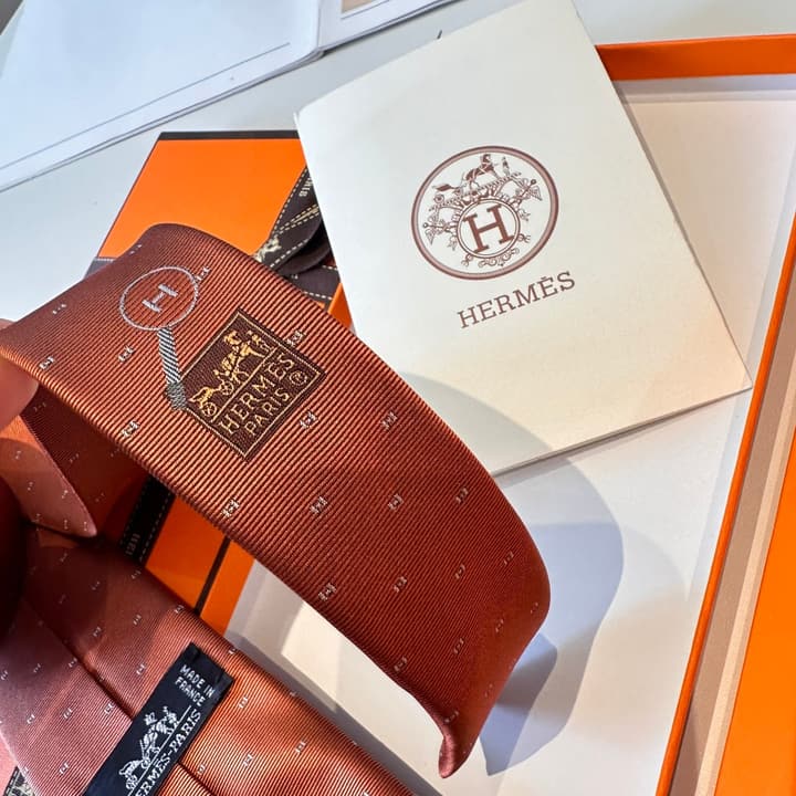 Hermès Men's Silk Tie in Burnt Orange Brown