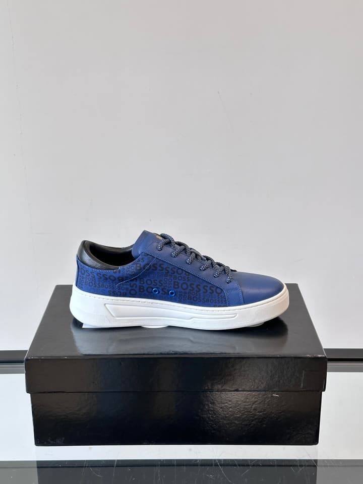 Boss Italian-Made Cupsole Sneakers in Black Patterned