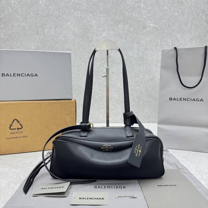 Balenciaga Carrie Leather Bowling Bag – Small in Black Leather