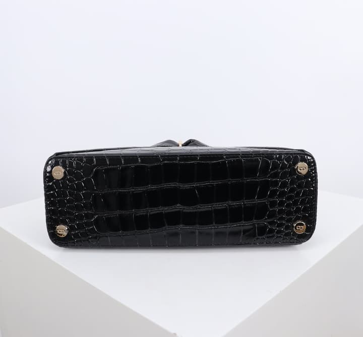 Dior Crocodile Embossed Bow Top Handle Bag – 2026SS in Black Crocodile Embossed
