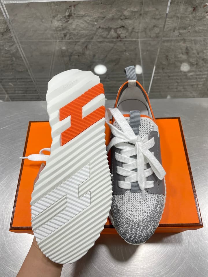 Hermès Sport Sneakers – Iconic Orange Edge in Black Knit With Black Laces