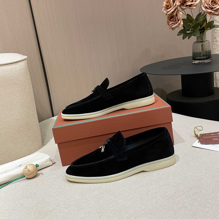 Loro Piana Summer Charms Walk Moccasin Loafers in Black Leather