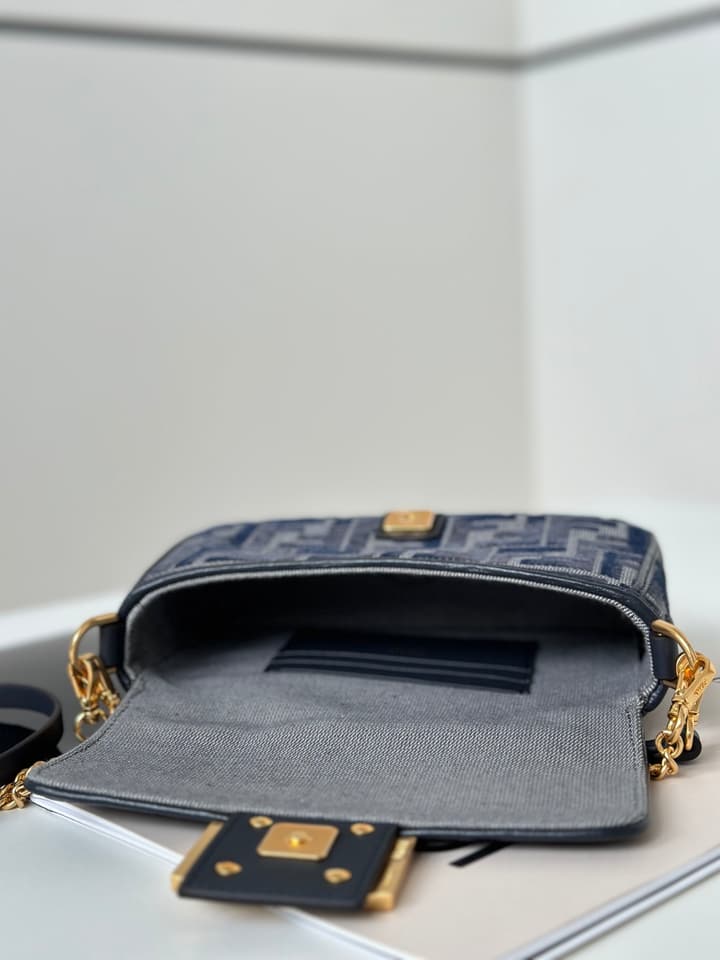 Fendi Small Baguette Handbag in Dark Blue Gradient Ff Chenille