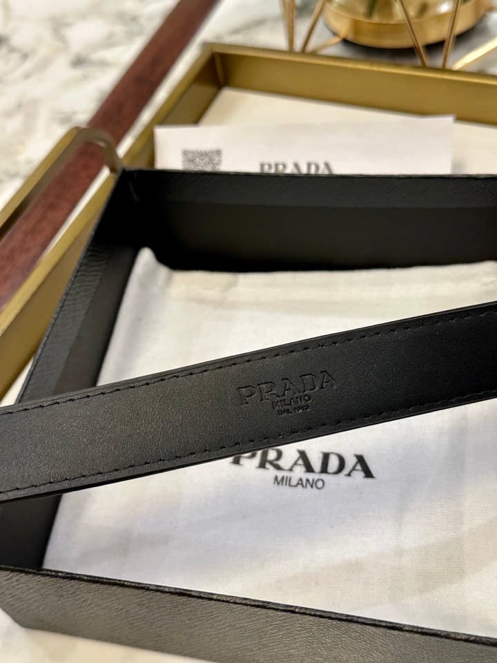 Prada Classic Fashion Belt – 3.0cm in Saffiano Black Leather With Silver Buckle