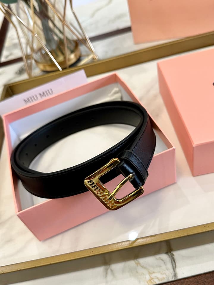 Miu Miu Classic Leather Belt – 3.0cm in Black With Gold Buckle