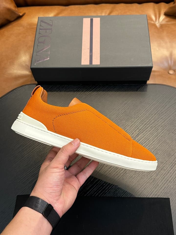 Zegna Triple Stitch Low-Top Sneakers in Dark Brown
