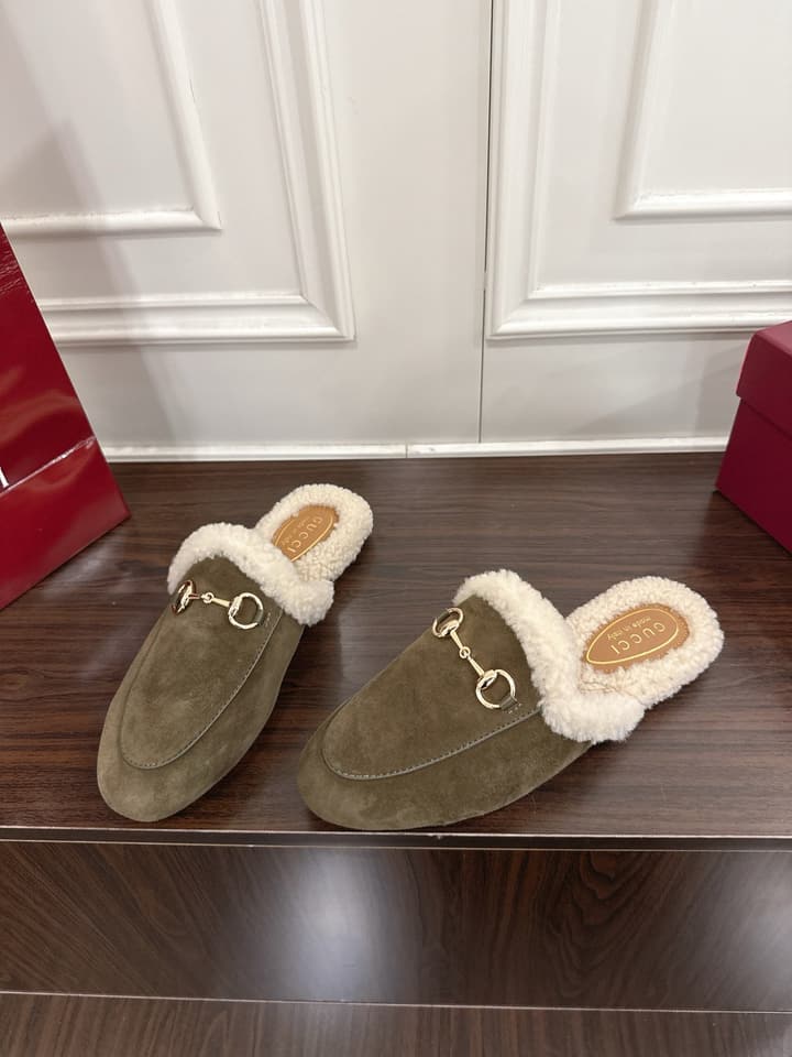 Gucci Princetown Merino Wool Mules in Black Suede With Silver Hardware