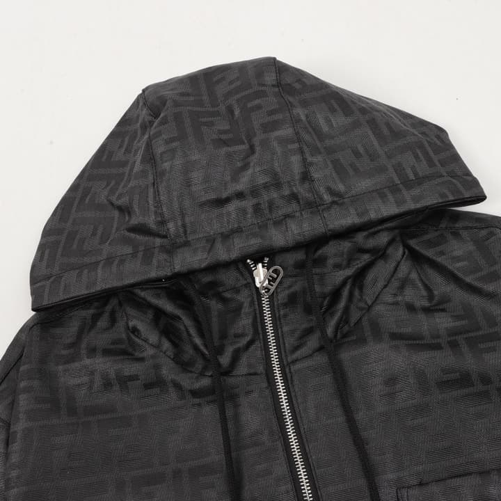 Fendi FF Monogram Full-Zip Windbreaker Jacket in Dark Gray Ff Monogram