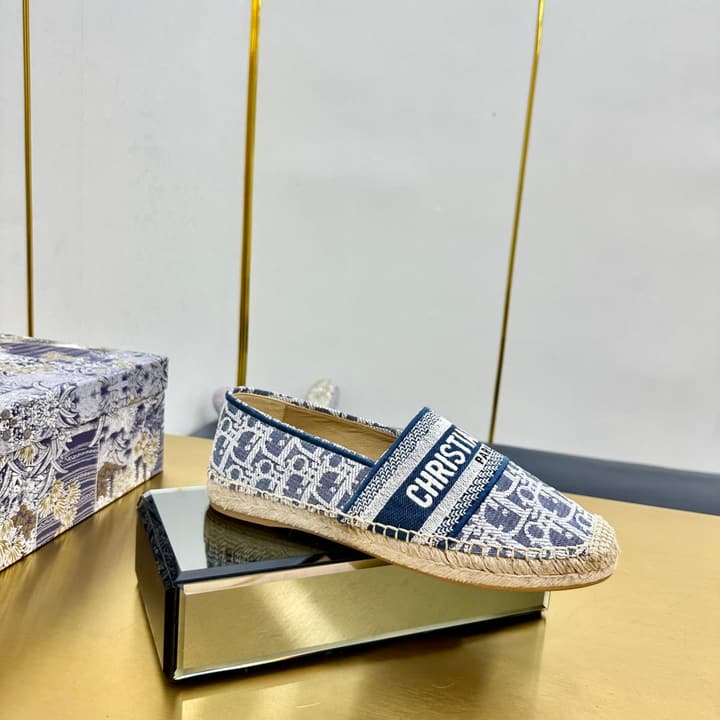 Dior Granville Embroidered Espadrille Flats in Beige/brown Oblique Pattern