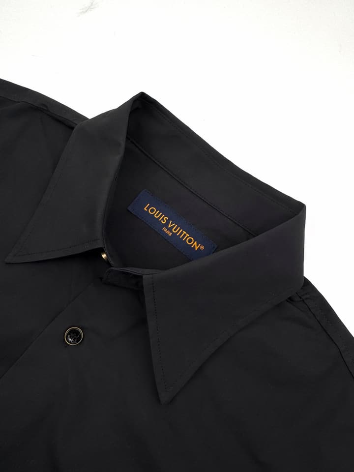 Louis Vuitton Beaded Signature Silk Blend Shirt in Matte Black With Beaded Logo