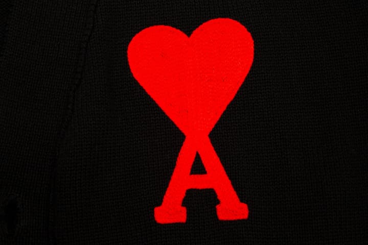 Ami Paris Classic Heart Embroidered Cardigan Sweater in Black