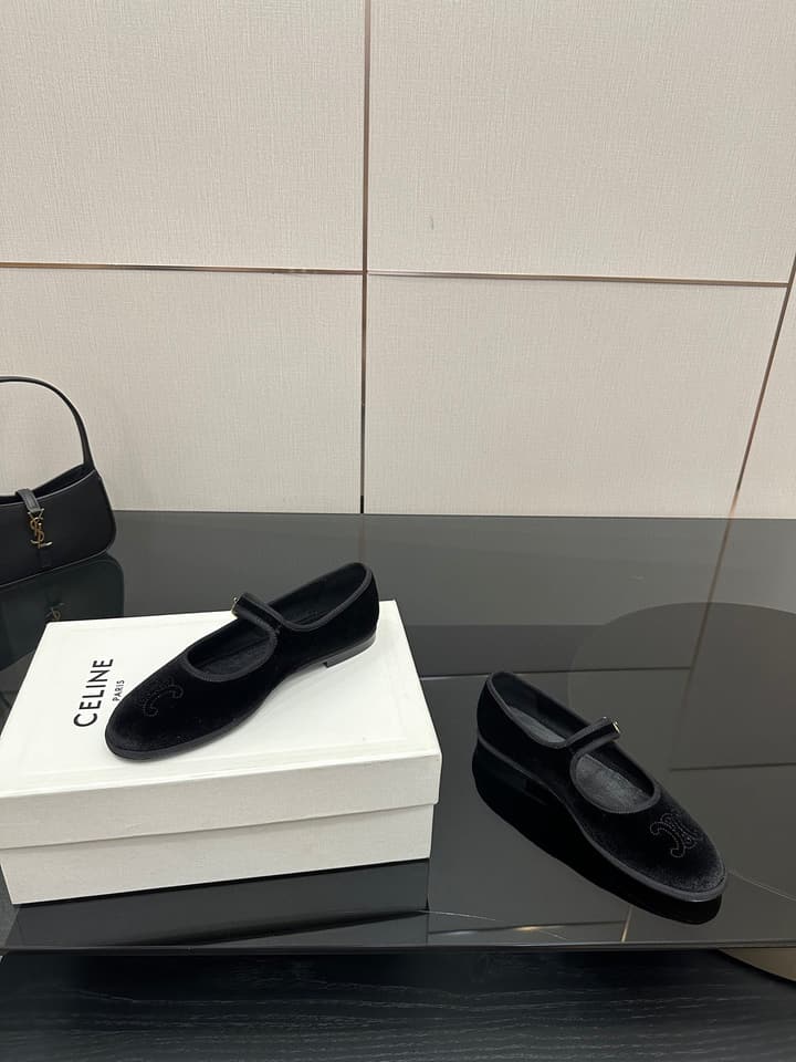 Celine Velvet Mary Jane Flats – 25 Collection in Black Velvet