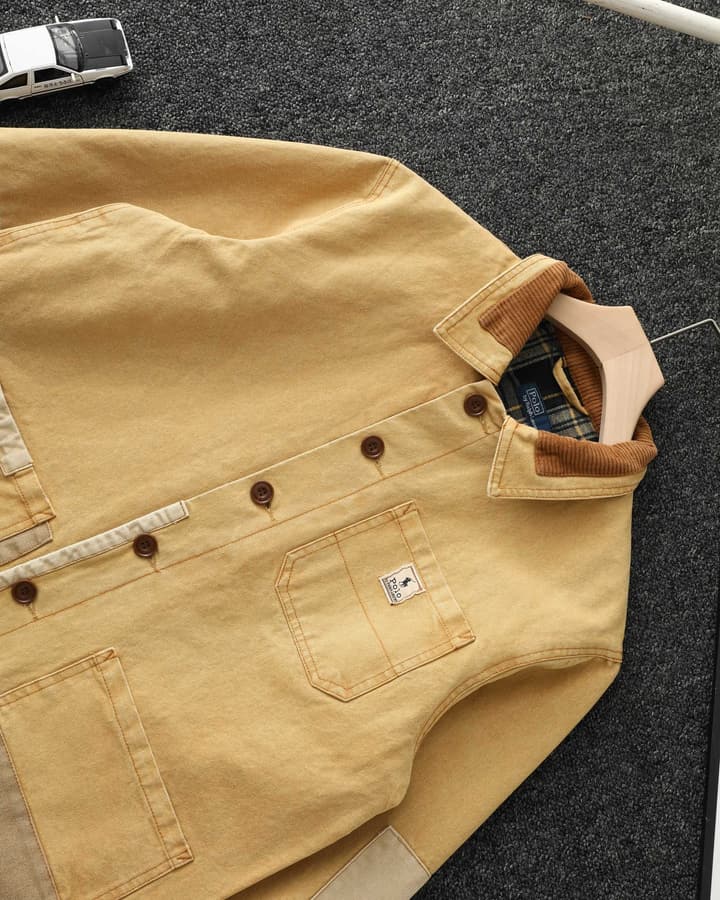 Ralph Lauren Barn Washed Distressed Jacket – 2025 Spring New in Classic Mustard Tan