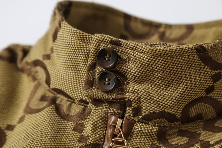 Gucci Double G Jacquard Stand Collar Jacket – 25FW in Camel Ebony Double G Jacquard