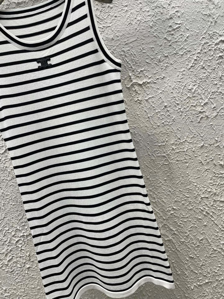 Celine Arc de Triomphe Striped Knit Vest Dress in Black