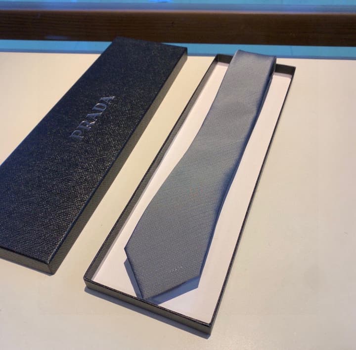 Prada Men's Logo Jacquard Tie in Gray