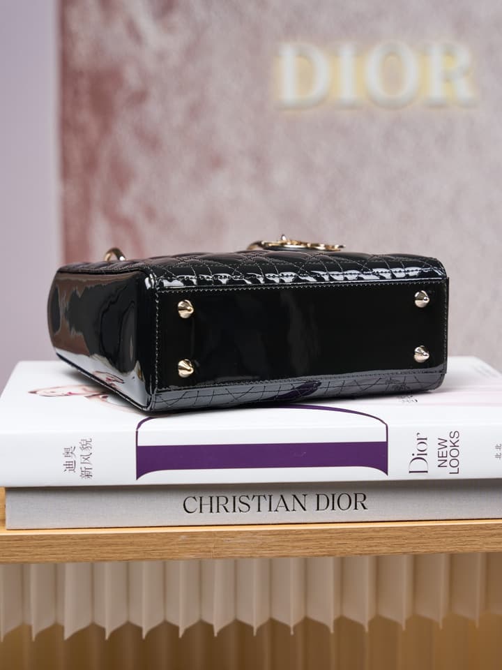 Dior Lady Dior Handbag in Black Patent Leather