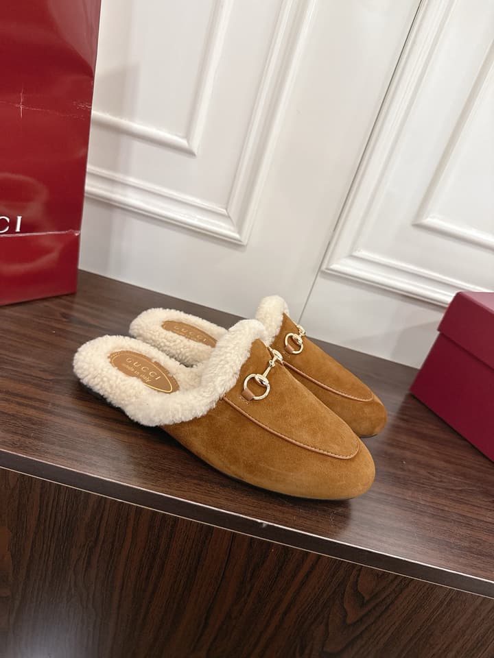 Gucci Princetown Merino Wool Mules in Black Suede With Silver Hardware