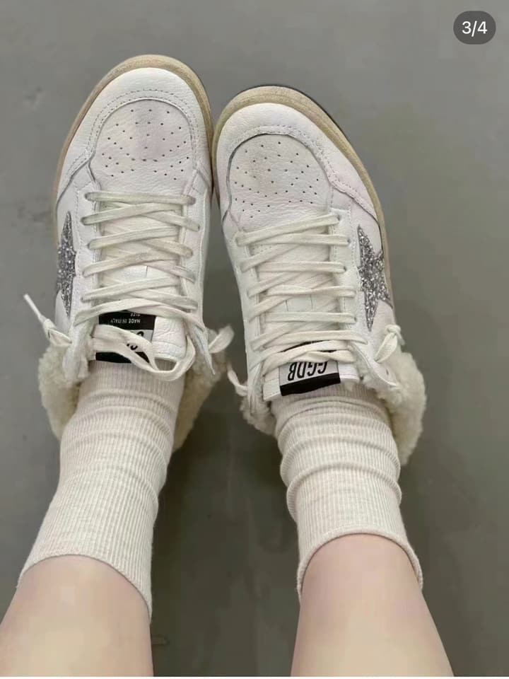 Golden Goose SUPERSTAR Silver Star Wool Mules – 2023FW in Cream Silver Star Mule