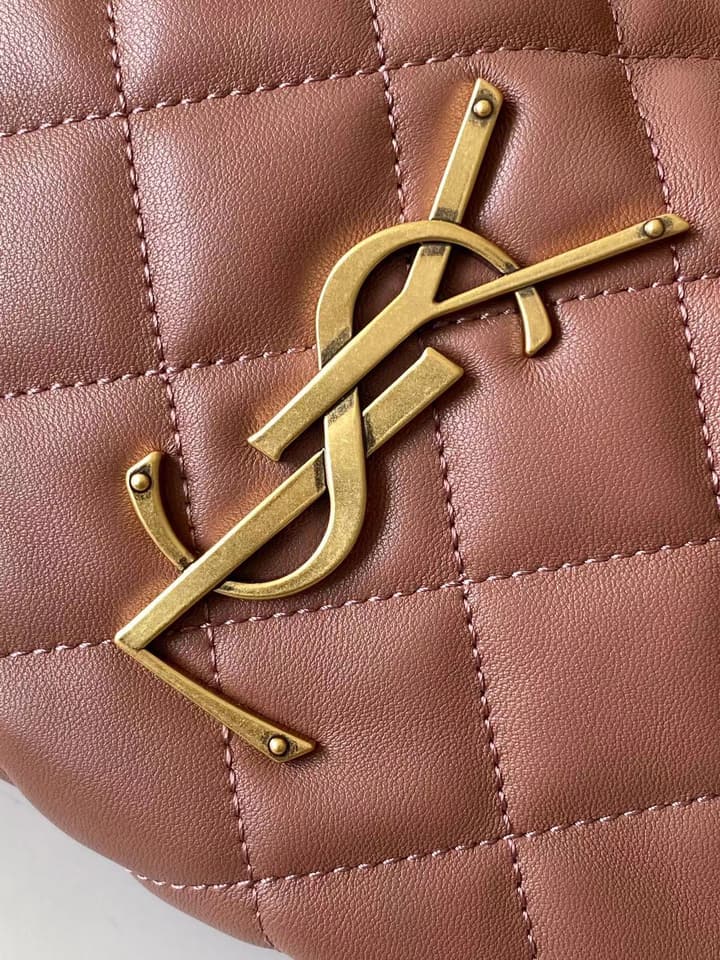 Saint Laurent ICARE Baby Lambskin Crescent Bag in Dark Brown Quilted