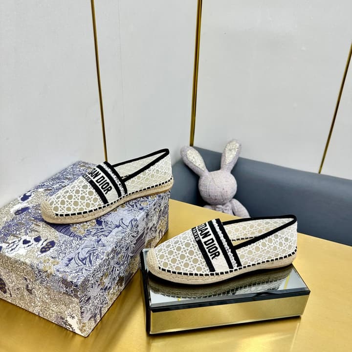 Dior Granville Embroidered Espadrille Flats in Beige/brown Oblique Pattern