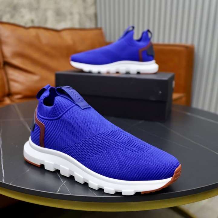 Zegna Cashmere Flyknit Sneakers in Navy Blue