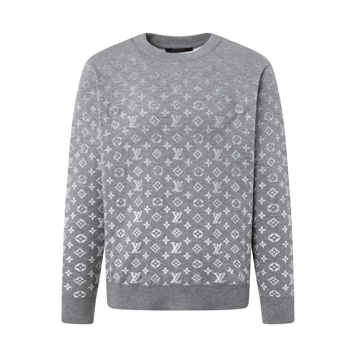 Louis Vuitton Crewneck Jacquard Logo Sweater in Grey Jacquard Sweater