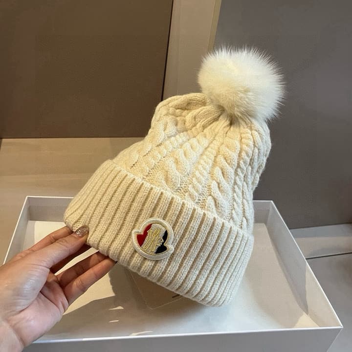Moncler Knitted Scarf Hat Set in Camel Knit