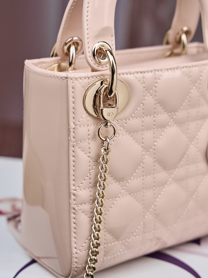 Dior Lady Dior Mini Patent Crossbody Bag in Cherry Red Patent