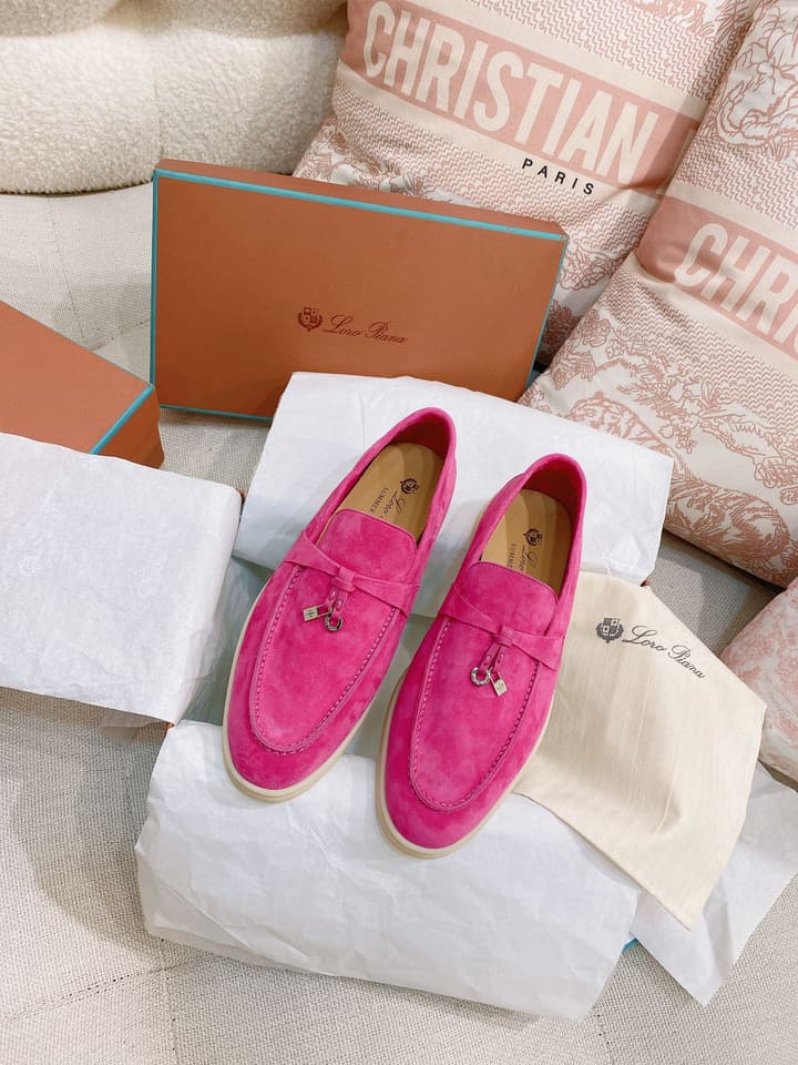 Loro Piana Glossy Cashmere Loafers in Blush Pink Suede