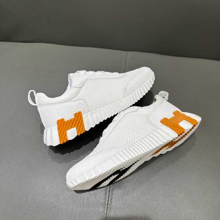 Hermès Bouncing Sneakers in Bright White With Orange H