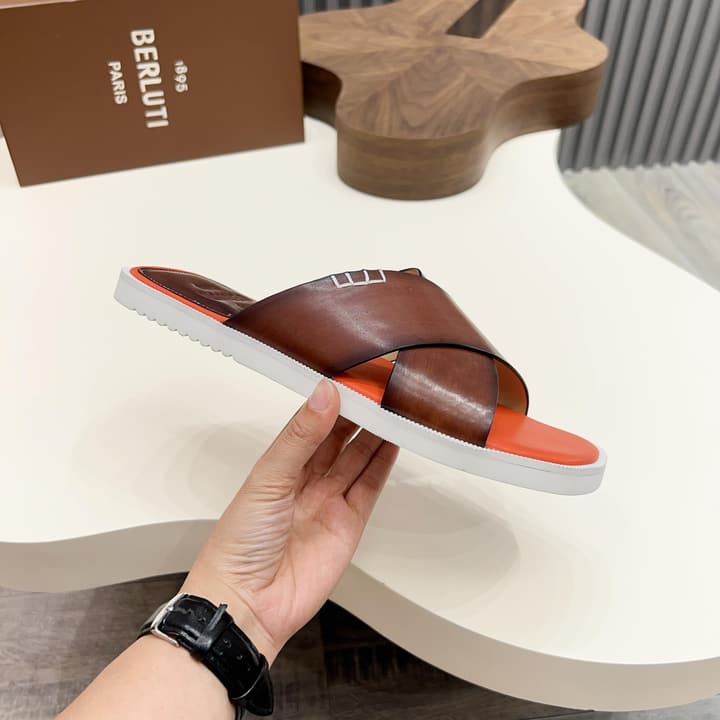 Berluti Hand-Painted Calfskin Slippers in Matte Black