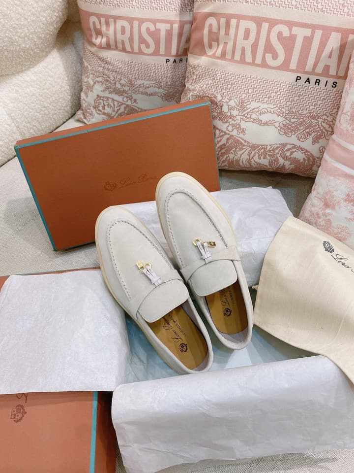 Loro Piana Glossy Cashmere Loafers in Blush Pink Suede